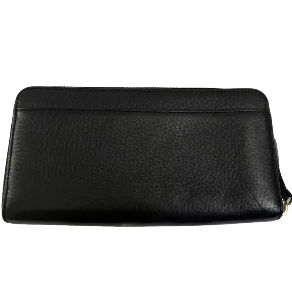 Kate Spade Leather Wallet Black Water Zip-Around Organizer Clutch